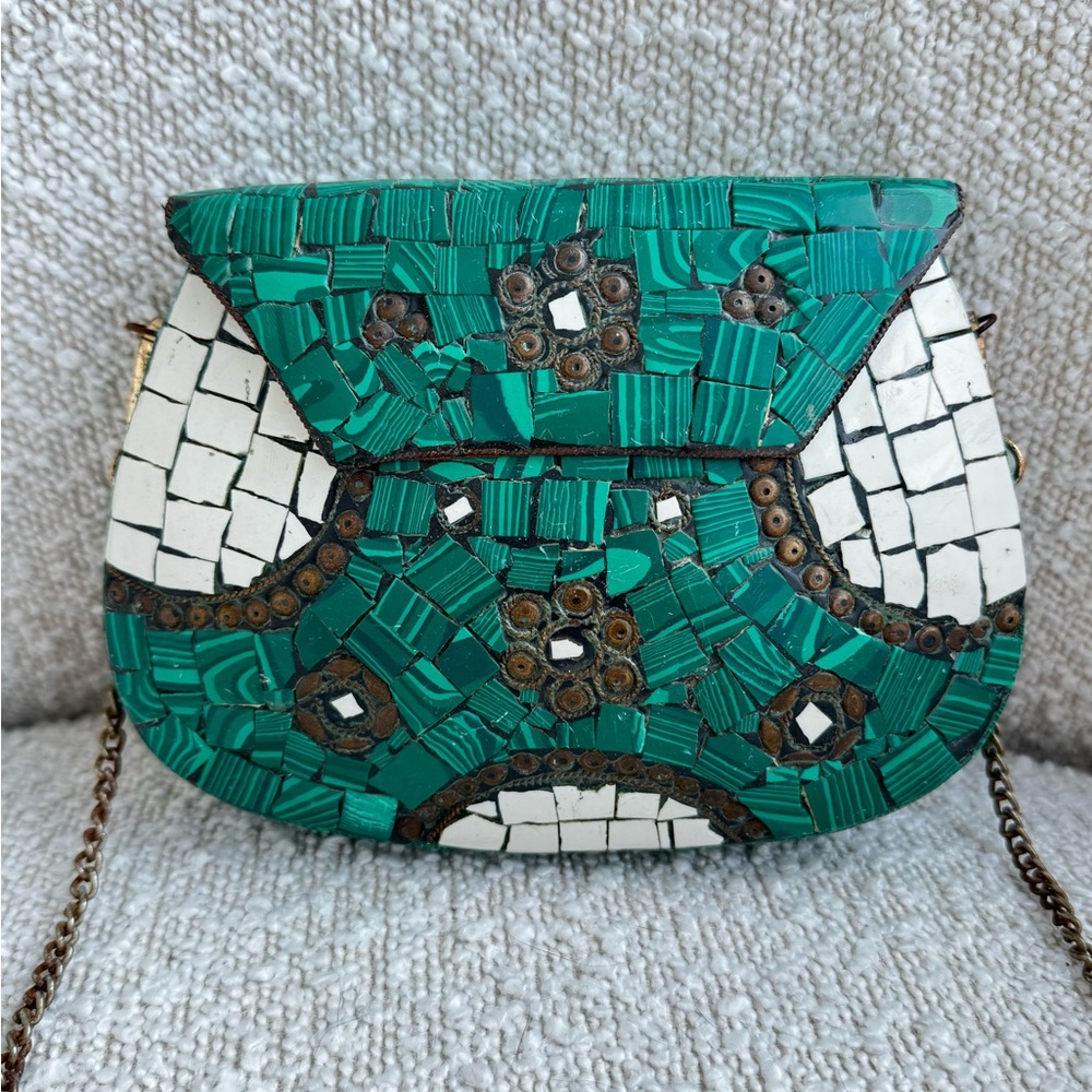 Mosaic Green and White Women's Bag